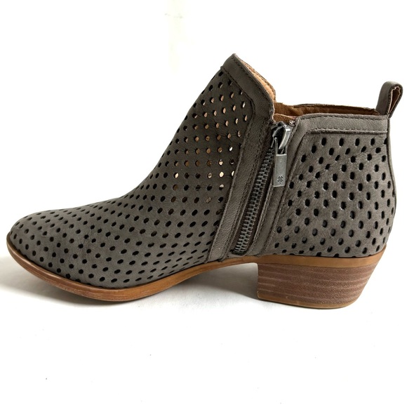 Lucky Brand Basel Double Zip Block Heel Perforated Ankle Booties Dark Stone 7M - Picture 5 of 17